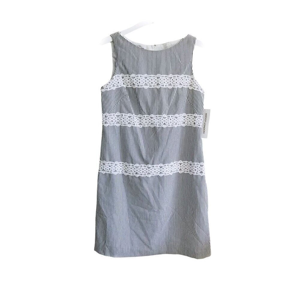 NWT Maggy London Striped Lace Trim Dress, size 10, Gray/white - Picture 10 of 12